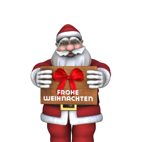 Santa mit Schild<br/>'Frohe Weihnachten'
